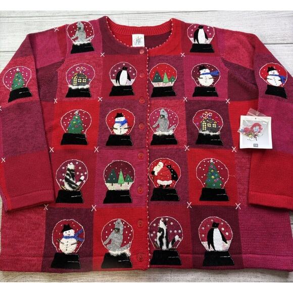Fisher Hill Women’s Vintage Snowglobe “Ugly” Christmas Cardigan Sweater Size 1X - Picture 1 of 9